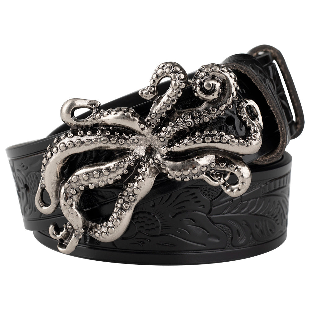 Animal Octopus Smooth Buckle Tang Grass Embossed Leisure Belt - Nyaabs