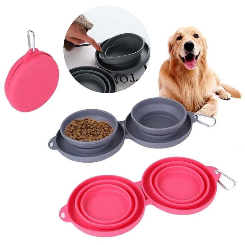 Rubber Foldable Double Bowl Pet Feeding Bowl Pets Supplies Dog Cat Bowls nyaabs.com