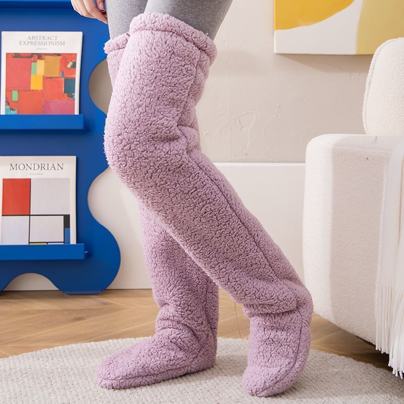 Over Knee High Fuzzy Long Socks Winter Warm Cold Leg Knee Joint Cold-proof Stockings Home Floor Sleeping Socks - Nyaabs