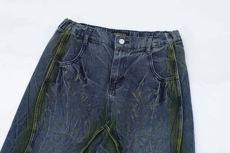 Washed Distressed Tie-dyed Flanging Jeans - Nyaabs