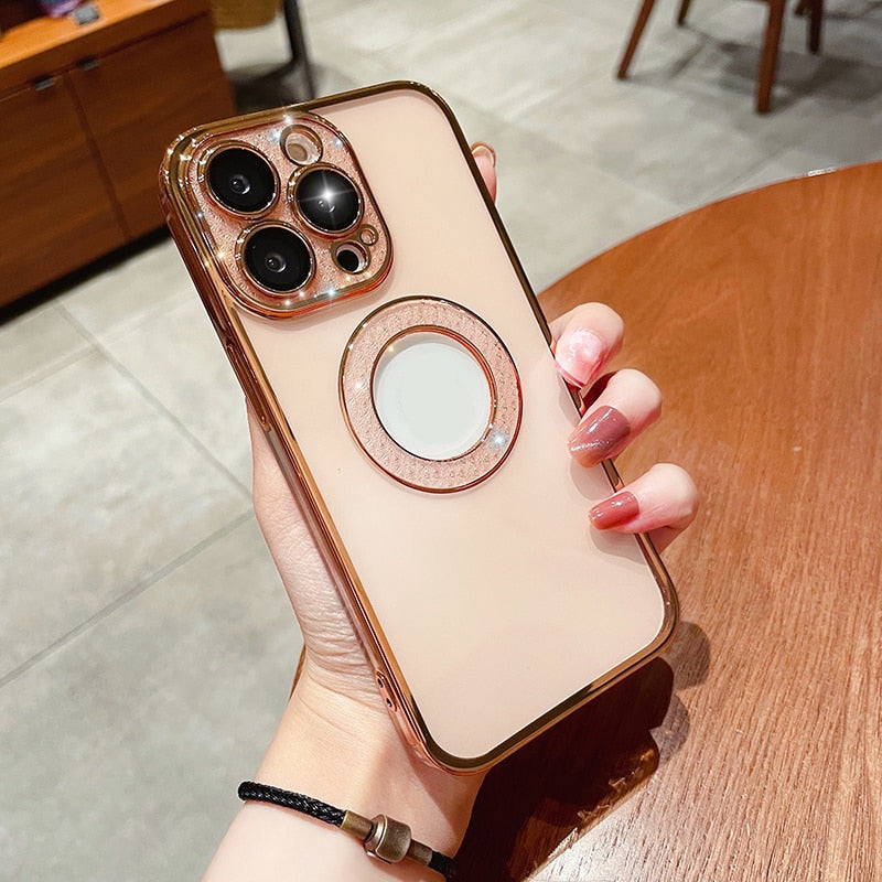 Electroplating Soft Diamond Ring Phone Case Drill Leakage Standard Mobile Phone Case Lens Film - Nyaabs