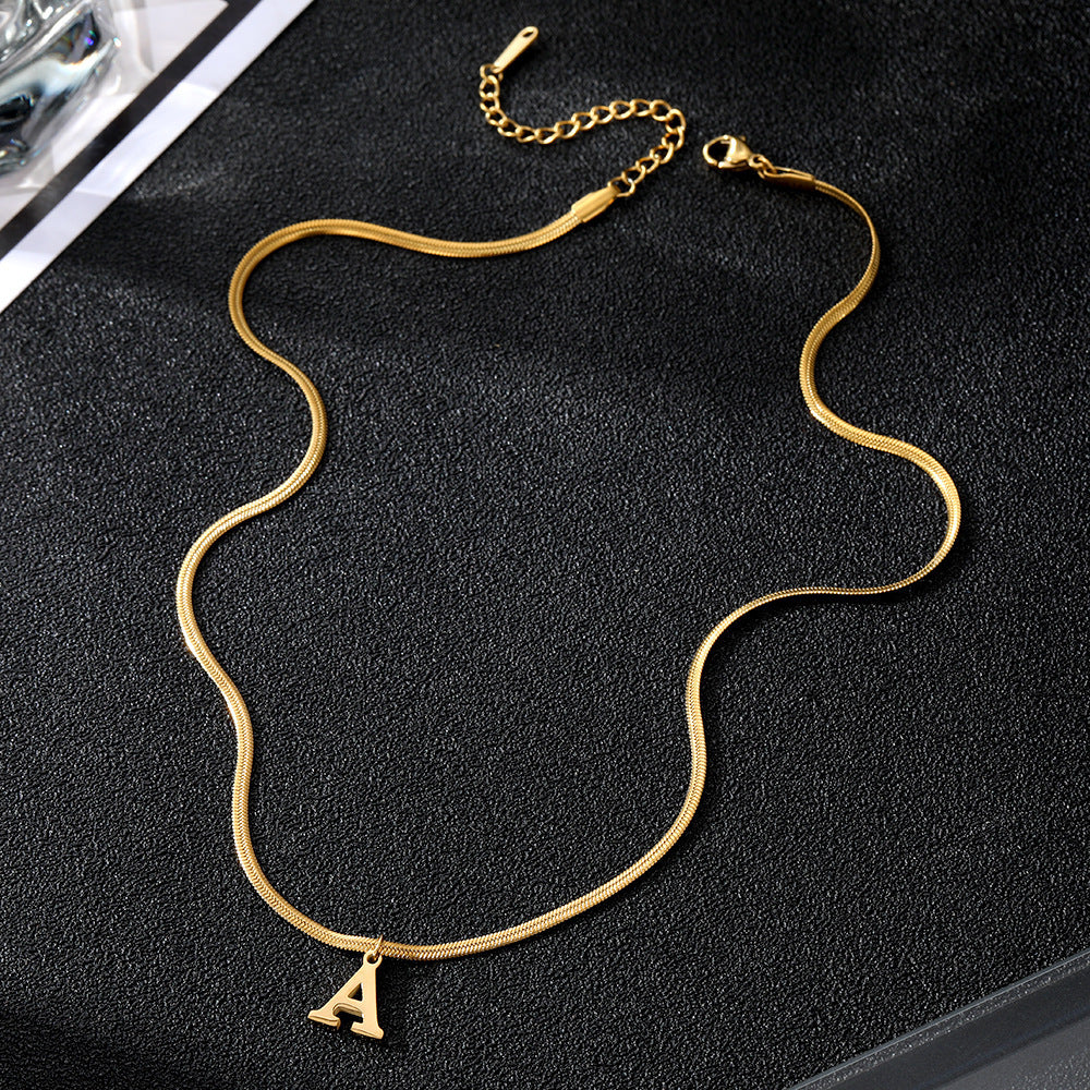 Minimalist A-Z Letter Pendant Necklace For Women Stainless Steel Gold Color Snake Chains Jewelry Birthday Gift - Nyaabs