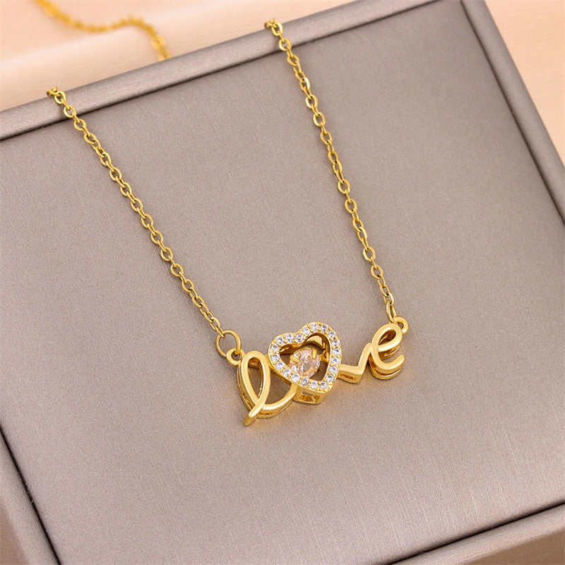 Valentines Day Gift New Titanium Steel Necklace Fashion New Love Smart Necklace Female Clavicle Chain Fashion Jewelry Woman - Nyaabs