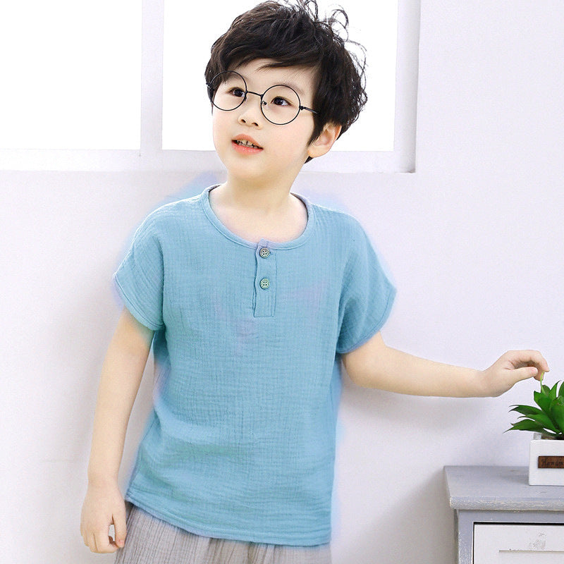 Boy short-sleeved cotton and linen T-shirt - Nyaabs