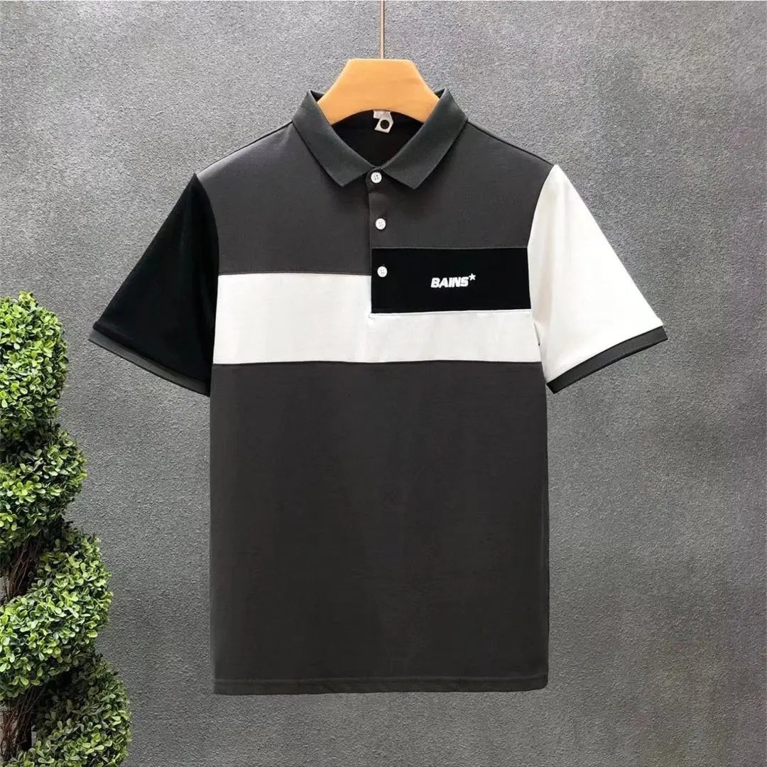 Trend Stitching Contrast Color Polo Shirt Men's Short Sleeves - Nyaabs