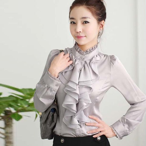 Silk-like Long Sleeve Stand Collar Bottoming Chiffon Shirt nyaabs.com