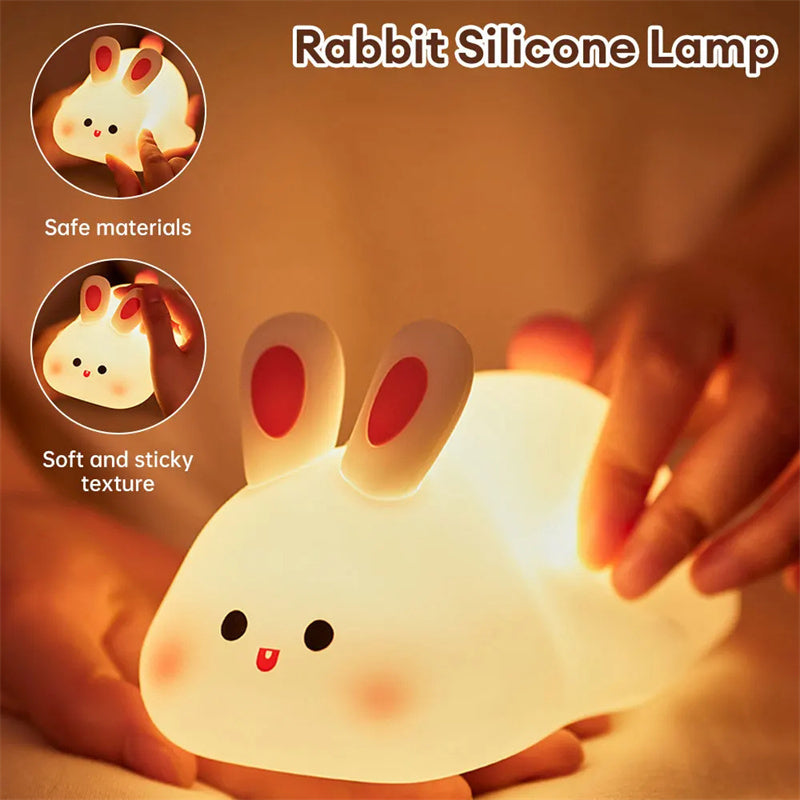 Cute LED Night Light Touch Sensor Cartoon Kid's Nightlights Big Face Rabbit Silicone Night Light Christmas Gift Bedside Lamp Home Decor - Nyaabs