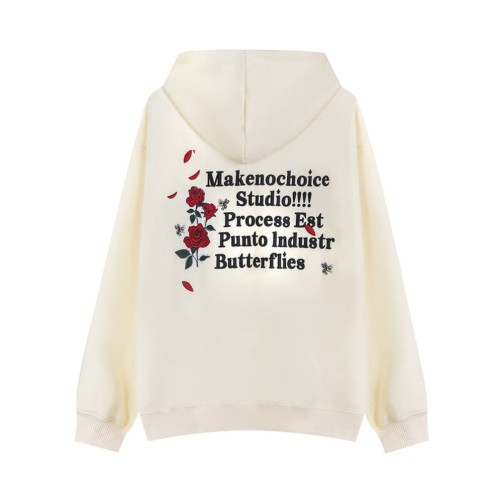 Rose Letter Embroidered Hooded Bathroom - Nyaabs