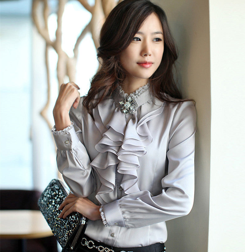 Silk-like Long Sleeve Stand Collar Bottoming Chiffon Shirt nyaabs.com