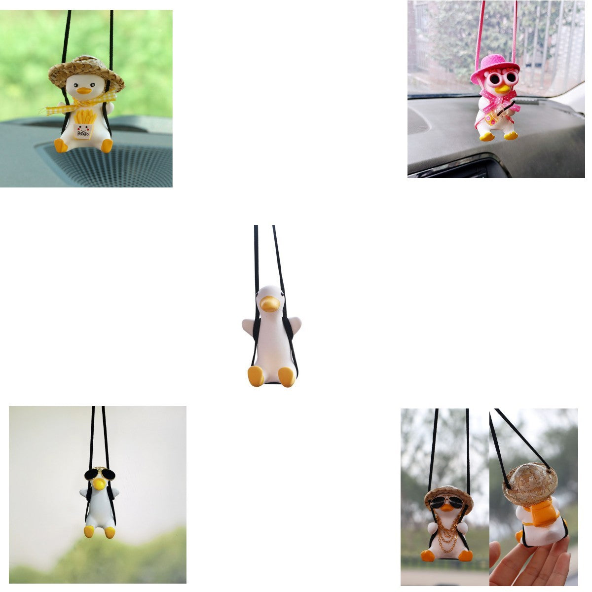 Car Pendant Cute Anime Little Duck Swing Auto Rearview Mirror Hanging Ornaments Interior Decoraction Accessories For Girls Gifts - Nyaabs