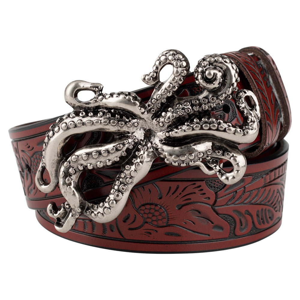 Animal Octopus Smooth Buckle Tang Grass Embossed Leisure Belt - Nyaabs