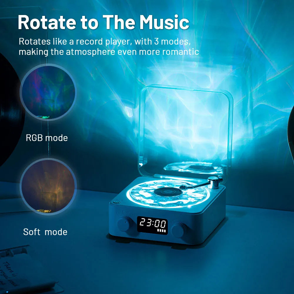 Retro Turntable Speaker Wireless Bluetooth 5.0 Vinyl Record Player Stereo Sound With White Noise RGB Projection Lamp Effect - Nyaabs