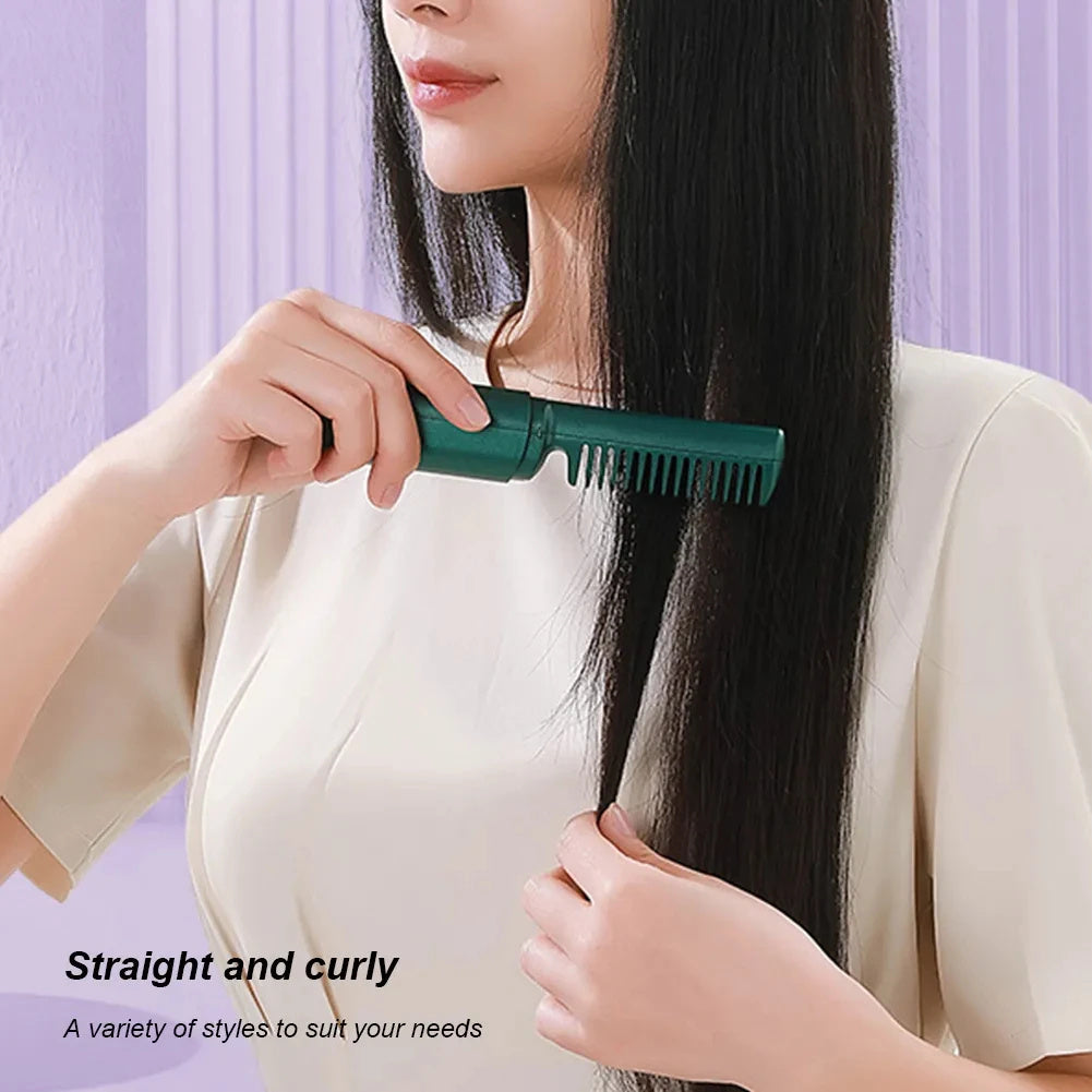 Professional Wireless Hair Straightener Curler Comb Fast Heating Negative Ion Straightening Curling Brush Hair Styling Tools - Nyaabs