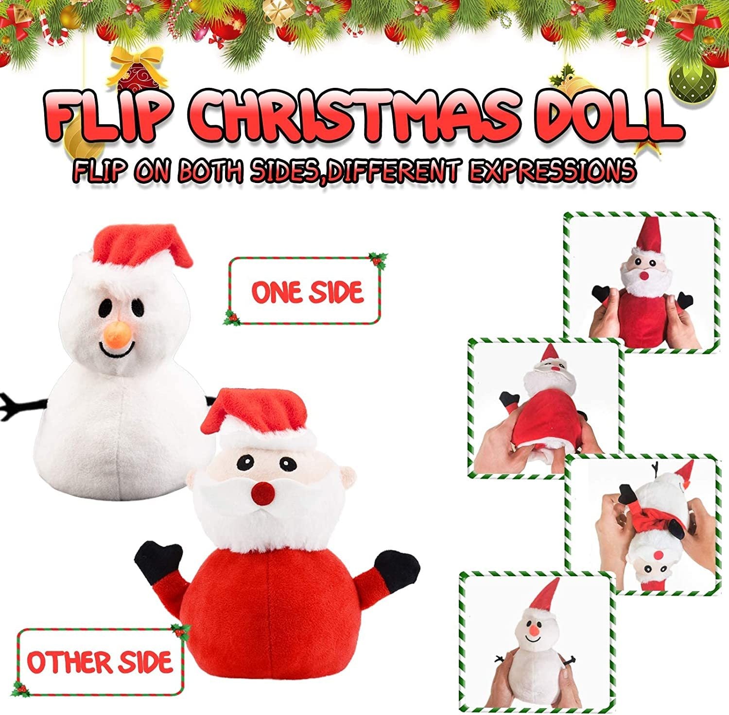 Santa Plush Snowman Plush Toy Reversible Christmas Santa Claus Double Side Stuffed Plushie Soft Doll New Year Birthday Gift for Kids Amazon Platform Banned - Nyaabs