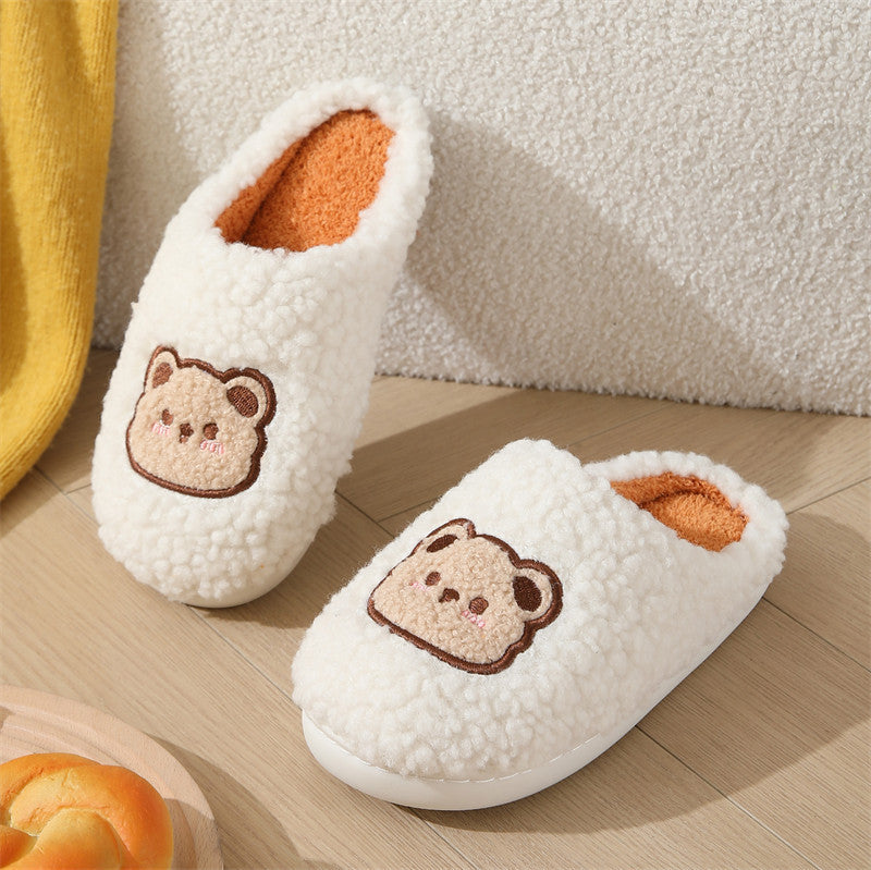 Cute Cartoon Bear Slippers For Couples Winter Warm Non-slip Floor Bedroom Slipper Home Men And Women House Shoes - Nyaabs