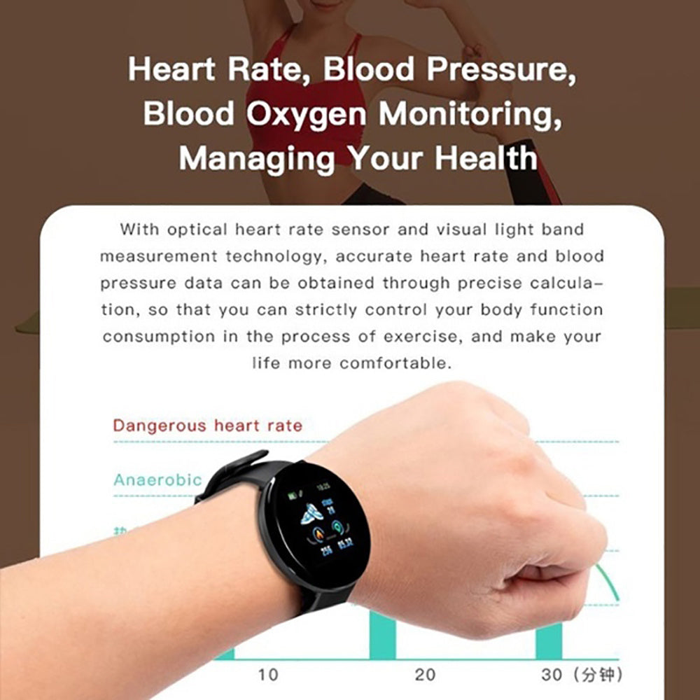 D18 Bluetooth Smart Watch, Men Women Blood Pressure Heart Rate Monitor Smart Watch, Pedometer Sport Tracker Smart Band For Android IOS - Nyaabs