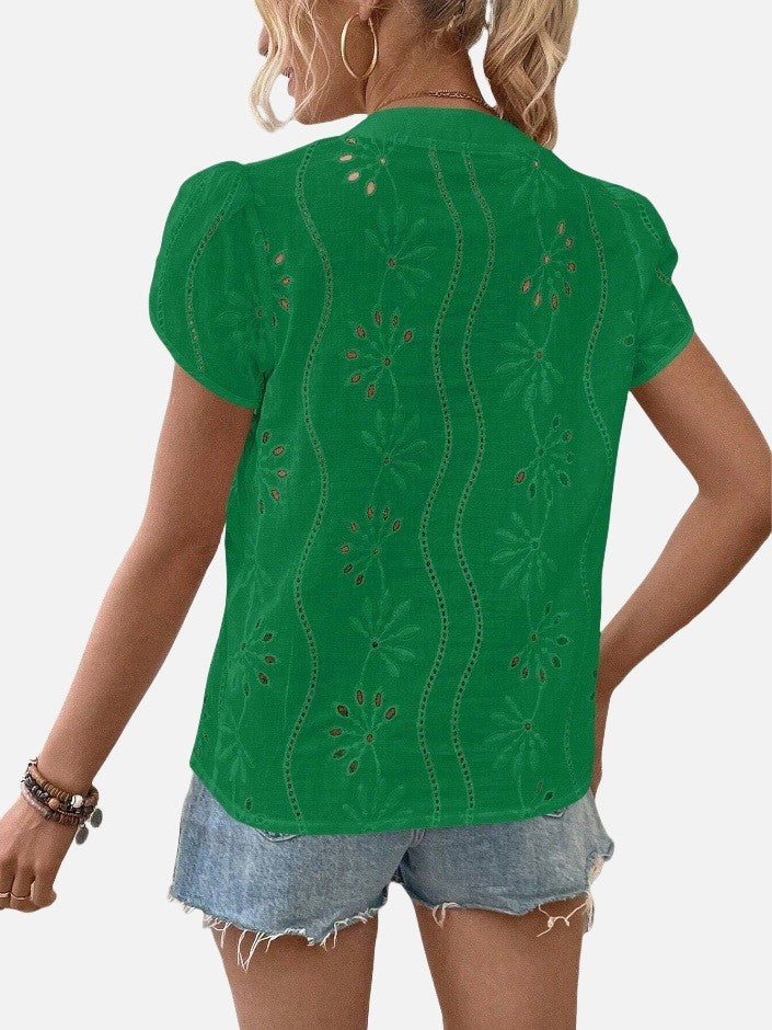 Women's Solid Color Hollow Embroidered Top - Nyaabs