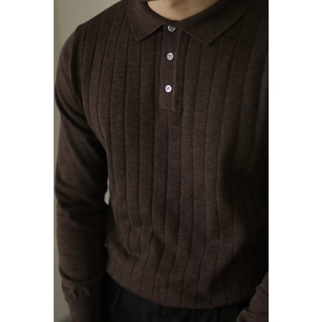 American Retro Heavy Lapel Long Sleeve Polo Shirt Casual Sweater - Nyaabs