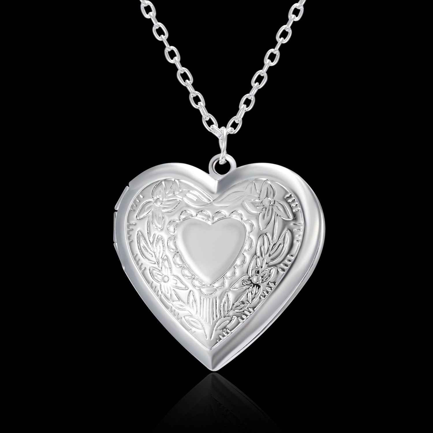 Carved Design Love Necklace Personalized Heart-shaped Photo Frame Pendant Necklace For Women Family Jewelry For Valentine's Day - Nyaabs