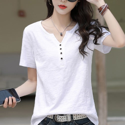 Women's Cotton Short-sleeved T-shirt Loose Bottoming Shirt - Nyaabs