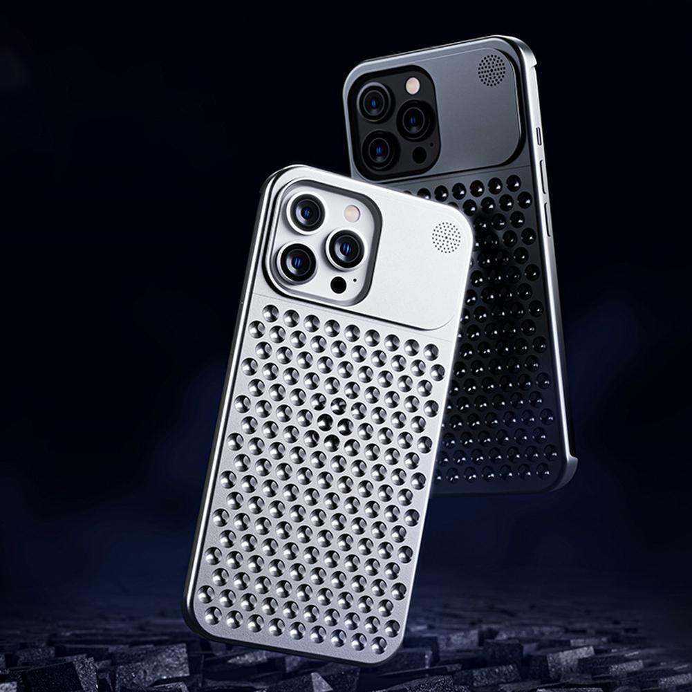 Aluminum Alloy Phone Case For 14 13 Pro Max Plus Hollow Heat Dissipation Anti-fall Full Body Shockproof Phone Cove - Nyaabs