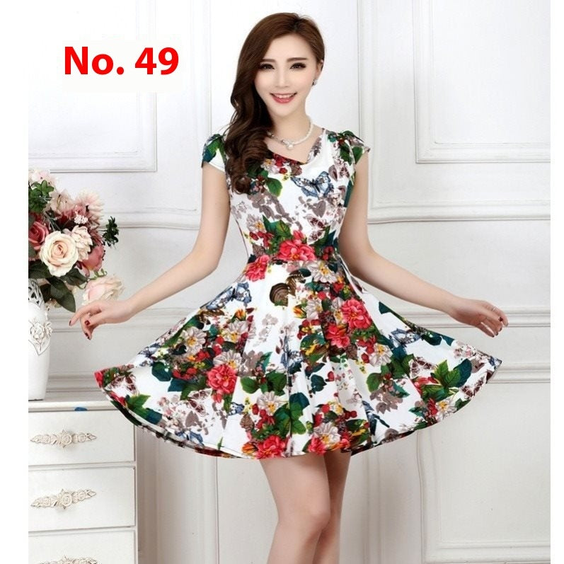 Short Sleeve Mid-length Summer Floral Skirt - Nyaabs