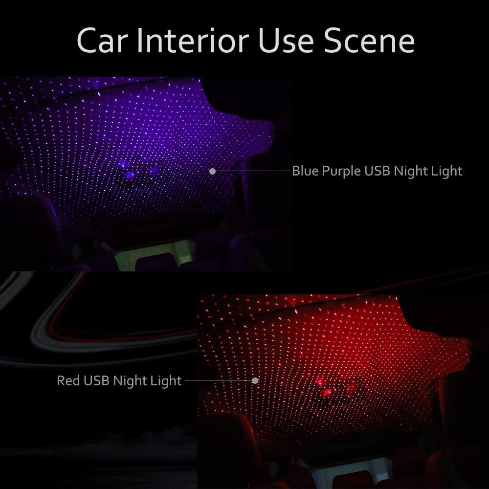 Car LED Starry Sky Night Light USB Powered Galaxy Star Projector Lamp For Car Roof Room Ceiling Decor Plug And Play - Nyaabs