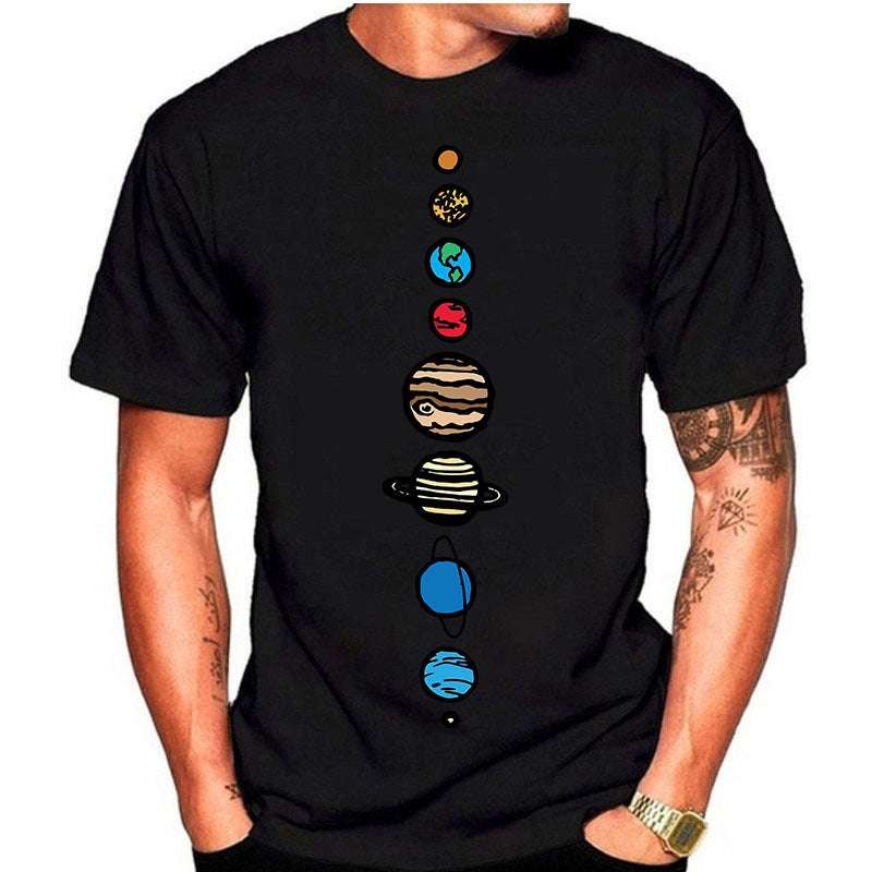 Summer Men's Solar System Planet Round Neck Short Sleeve My Store