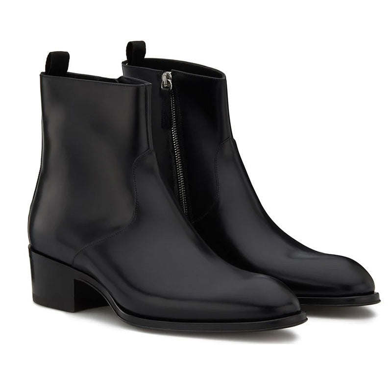 Leather Pointed Toe Zipper High Street Martin Boots - Nyaabs