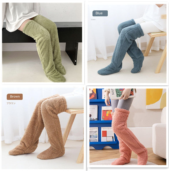 Over Knee High Fuzzy Long Socks Winter Warm Cold Leg Knee Joint Cold-proof Stockings Home Floor Sleeping Socks - Nyaabs