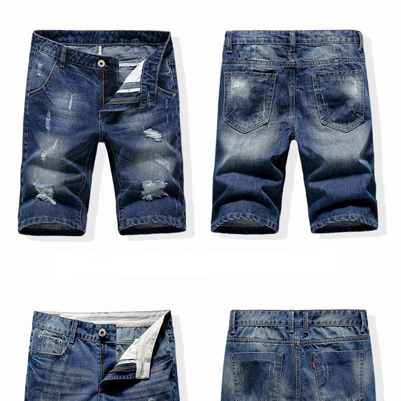 Men's Five-point Ripped Denim Shorts - Nyaabs