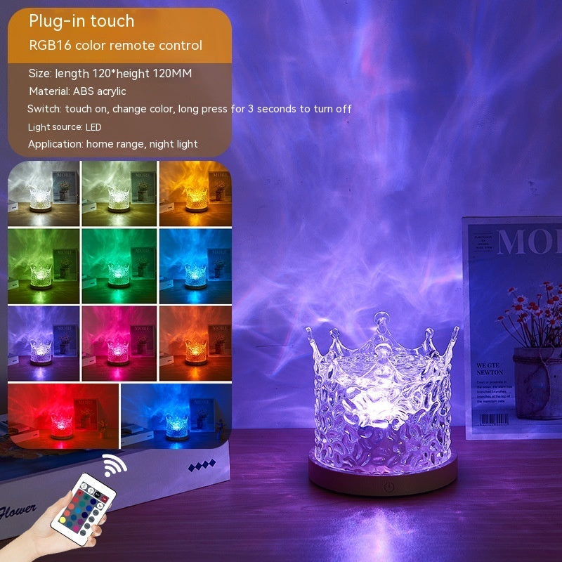 LED Water Ripple Ambient Night Light USB Rotating Projection Crystal Table Lamp RGB Dimmable Home Decoration 16 Color Gifts - Nyaabs