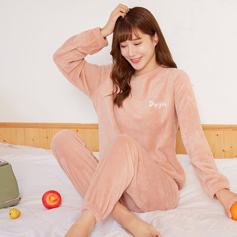 Warm Suit Women's Thick Coral Fleece Loungewear Suit - Nyaabs