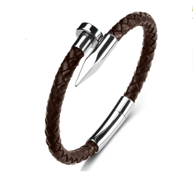 Men Genuine Leather Bullet Nail Bracelet - Nyaabs