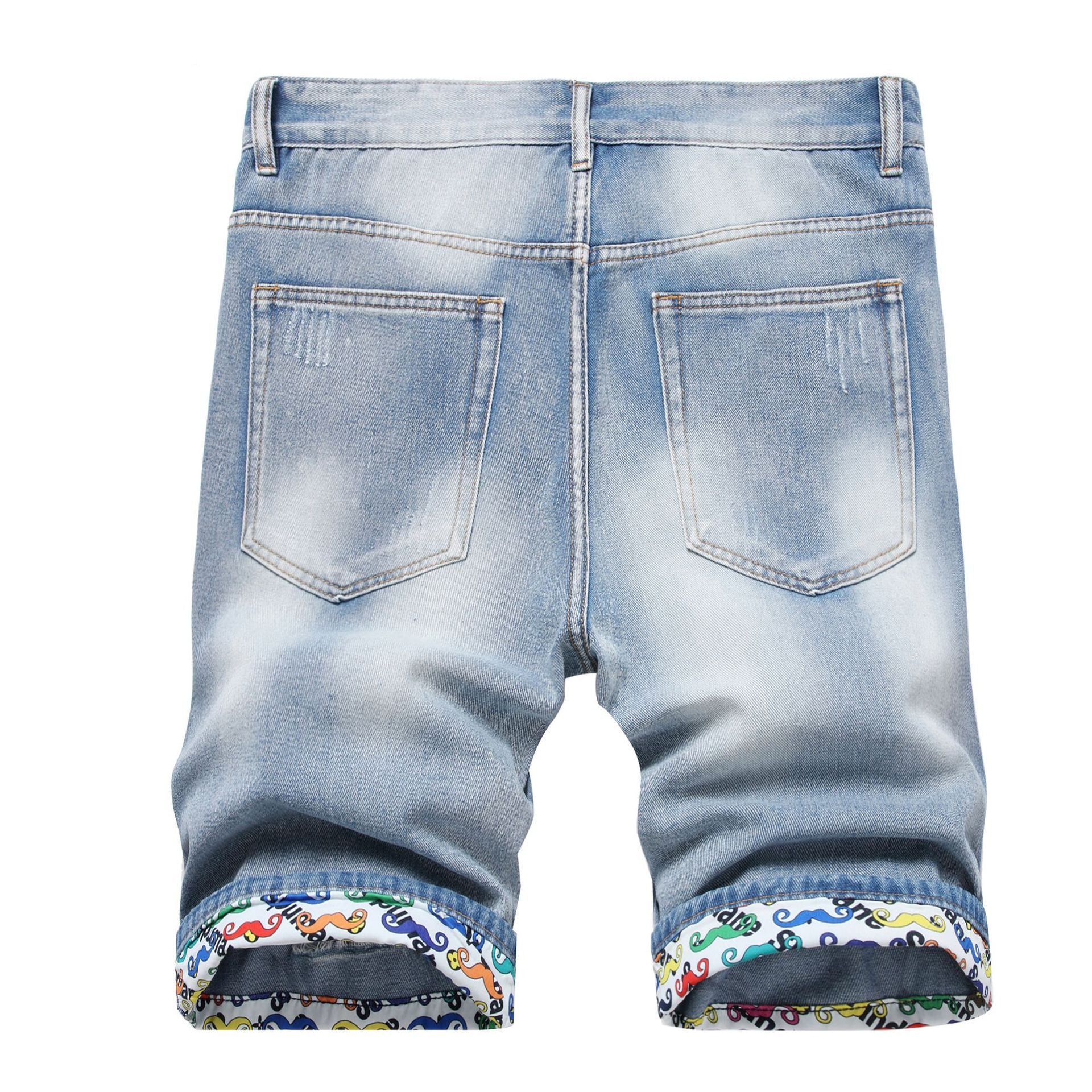 Worn Ripped Men's Five-point Denim Shorts - Nyaabs