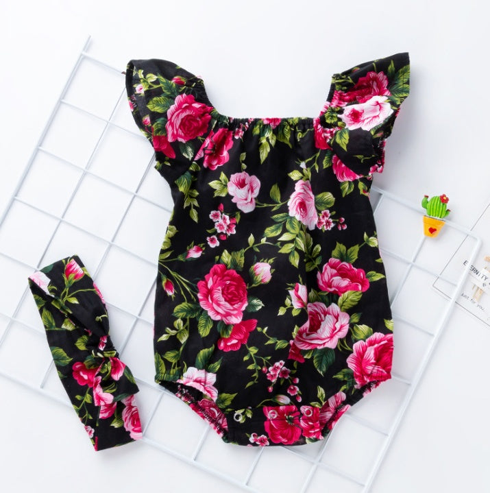 Children's wear, baby, cotton, baby, baby print, small flying sleeves, romper - Nyaabs