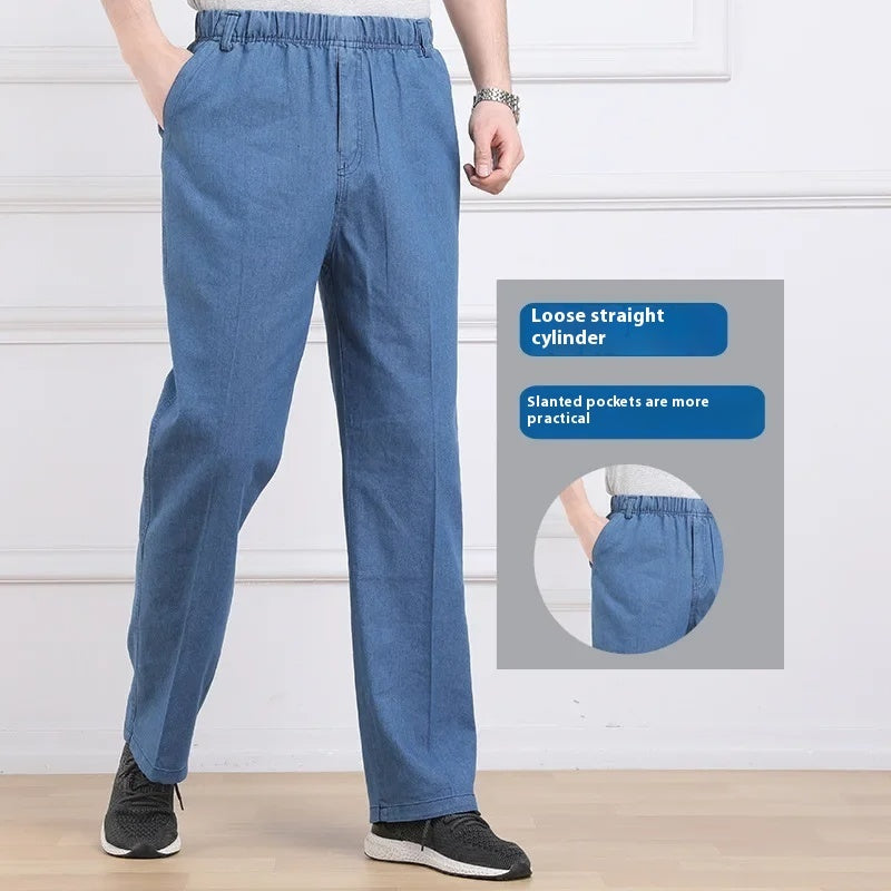 Middle-aged And Elderly Men's Casual Loose High Waist Jeans - Nyaabs