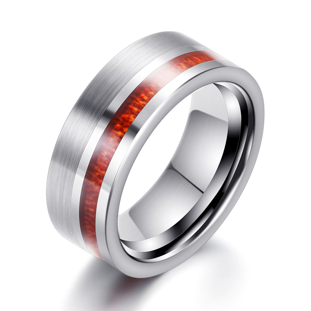 Tungsten Ring Single Row Wood Grain Men - Nyaabs