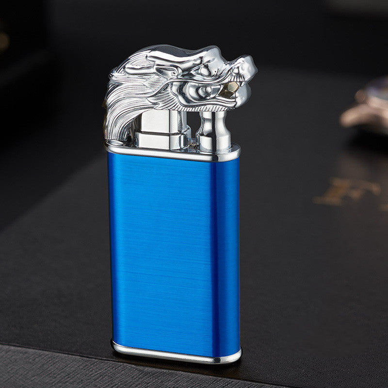 Creative Blue Flame Lighter Dolphin Dragon Tiger Double Fire Metal Winproof Lighter Inflatable Lighter nyaabs.com