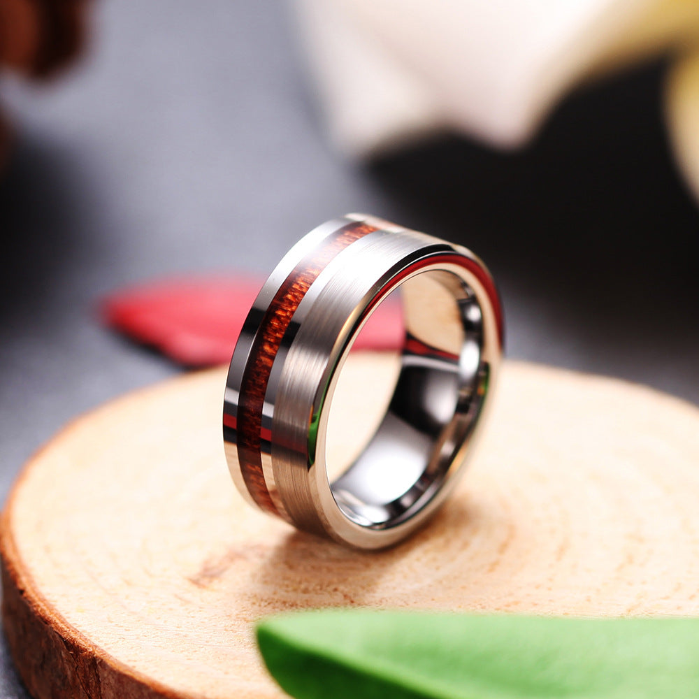 Tungsten Ring Single Row Wood Grain Men - Nyaabs