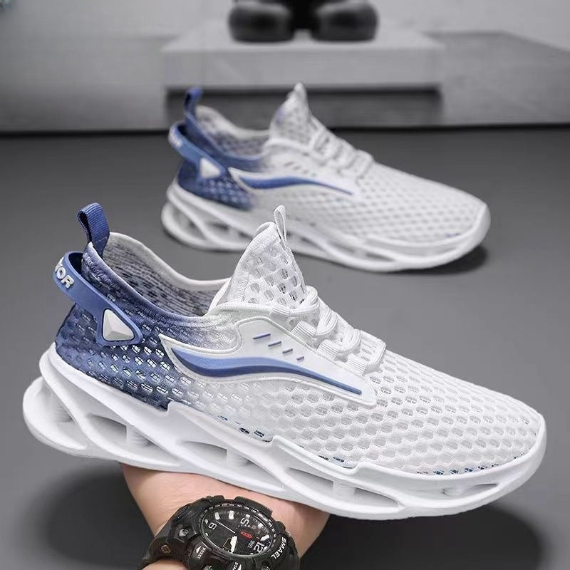 Men's Lace-up Sneakers Mesh Sports Shoes Fashion Hollow-sole Low Top Running Shoes - Nyaabs