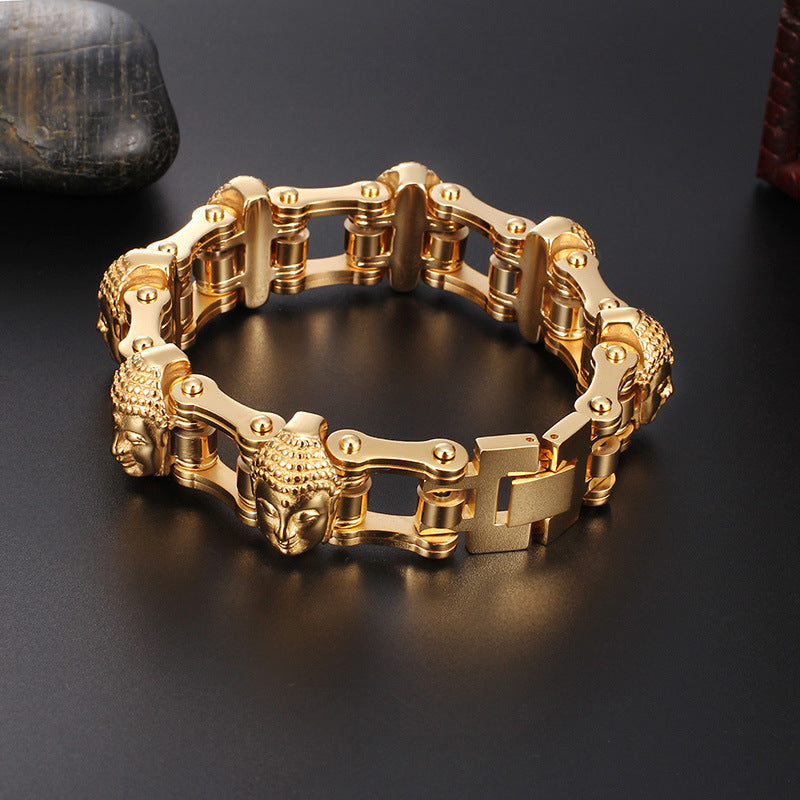 Titanium Gold Buddha Bike Chain Bracelet Men - Nyaabs