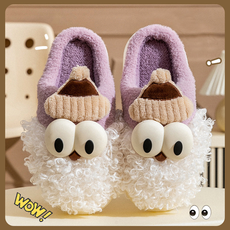 Cartoon Bearded Santa Claus Slippers Home Warm Non-slip Plush   Cotton Shoes Christmas Couple Floor Bedroom Slipper Women Men - Nyaabs