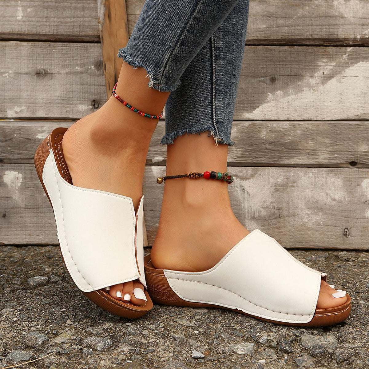 Fashion Solid Wedges Sandals Summer Casual Peep-toe Slippers Outdoor Thick Sole Heightening Slides Shoes Women - Nyaabs