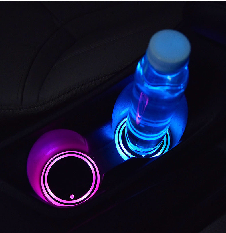 Colorful Cup Holder LED Light-up Coaster Solar & USB Charging Non-slip Coaster Ambient Light For Car Automatically - Nyaabs