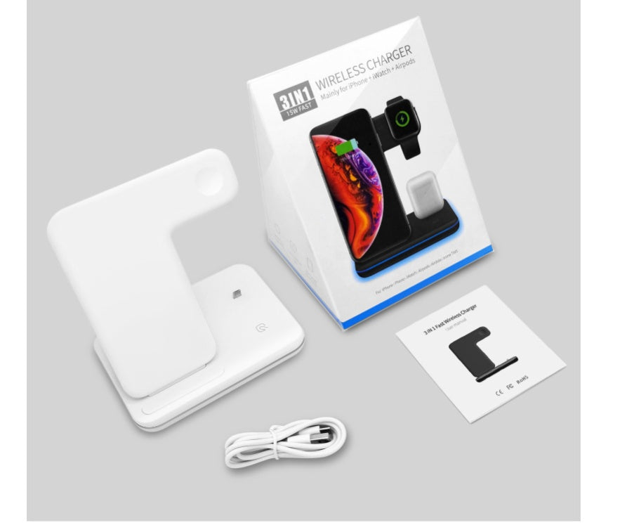 Compatible Mobile Phone Watch Earphone Wireless Charger 3 In 1 Wireless Charger Stand - Nyaabs