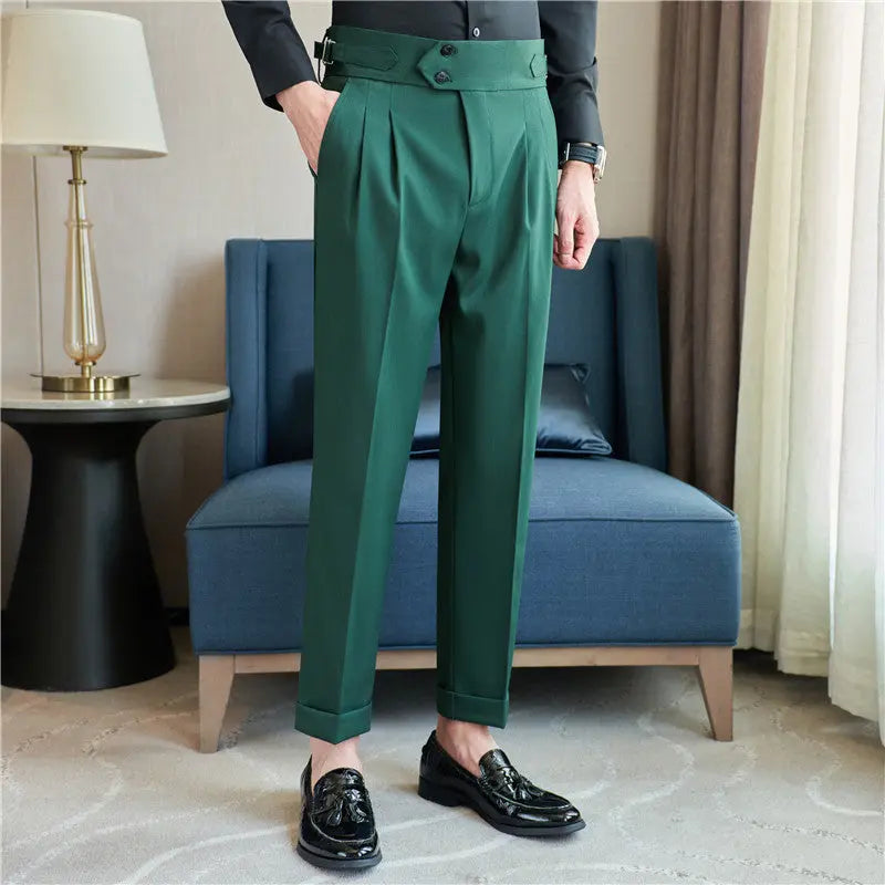 Men's Mid High Waisted Drape Style Long Casual Pants - Nyaabs