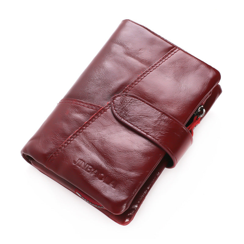 First Layer Cowhide Men's Wallet Vintage Zipper Buckle Leather Short Wallet - Nyaabs