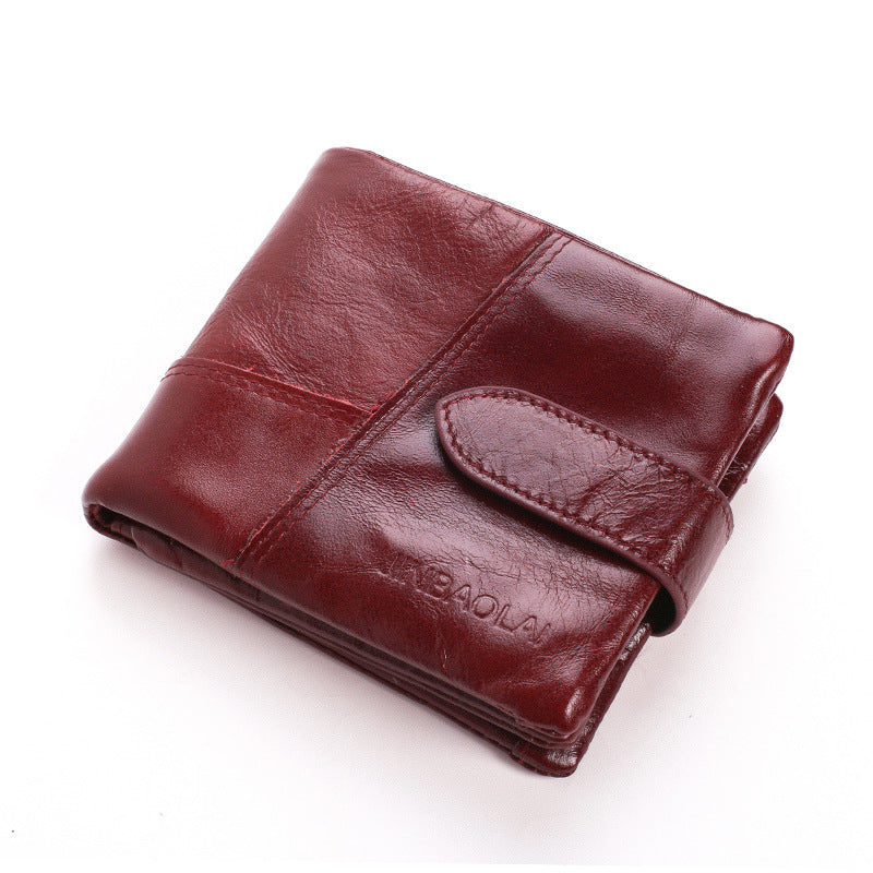 First Layer Cowhide Men's Wallet Vintage Zipper Buckle Leather Short Wallet - Nyaabs