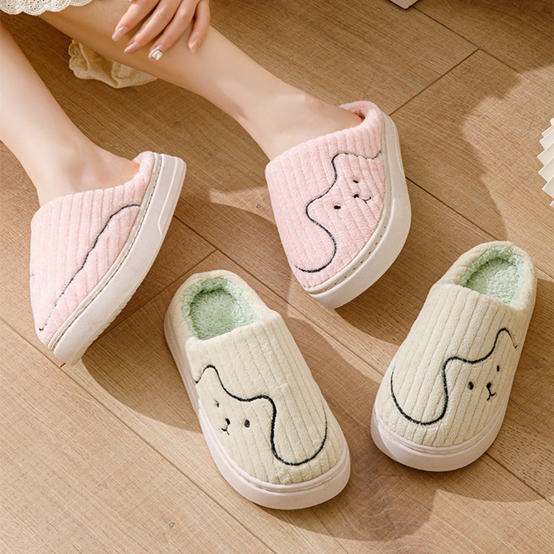 Striped Cat Slippers Indoor Couple Non-slip Floor Bedroom Slipper Winter Warm Plush House Shoes Women Men - Nyaabs